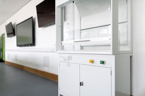 A fume cupboard in a school lab