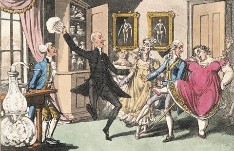 Doctor Syntax and his wife with a party of friends, experimenting with laughing gas in 1820