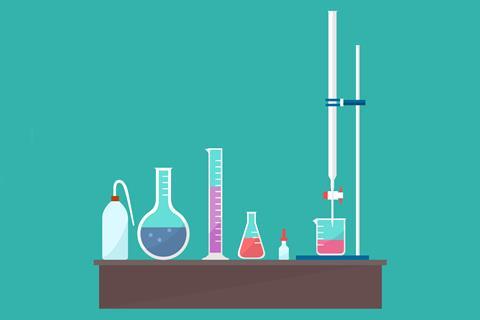 Vector diagram showing titration equipment on a desk