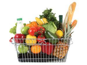 Shopping basket with groceries