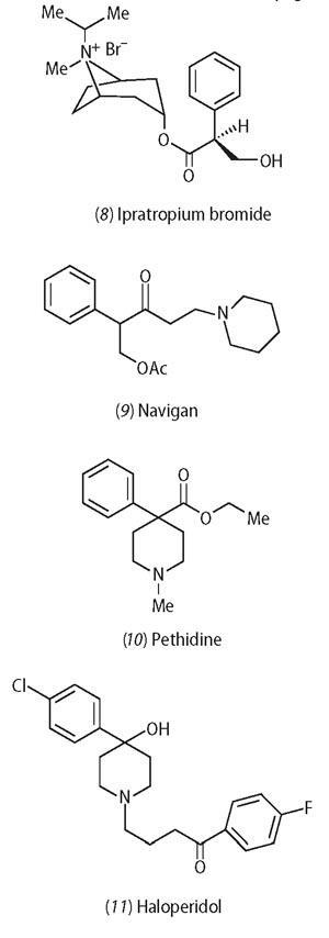 Ipratropium bromide, Navigan, Pethidine and Haloperidol chemical structures