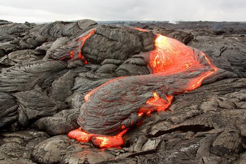 Basaltic lava flow at the Kilauea Volcano, Hawaii