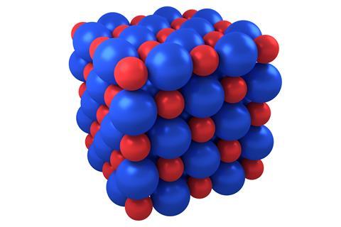 A simple lattice of blue and red spheres