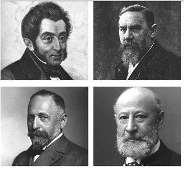 Clockwise from top left: Heinrich Wackenroder; Wilhelm Lossen; Carl Liebermann; Richard Willstätter
