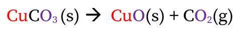 An image of the equation showing the thermal decomposition of copper carbonate