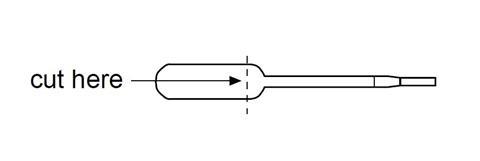 A diagram illustrating a plastic pipette with a mark to cut where the bulb reaches the stem