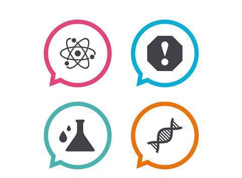 Chemical symbols in speech bubbles