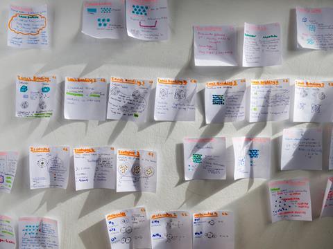 An image showing handwritten chemistry revision post-it notes on a plain background