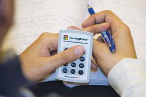 A student using an electronic voting system