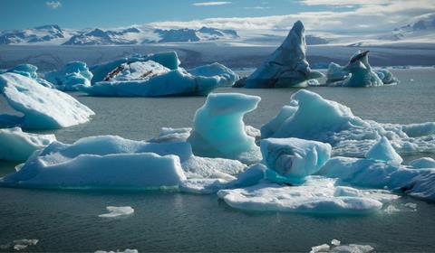 Icebergs, water and snow