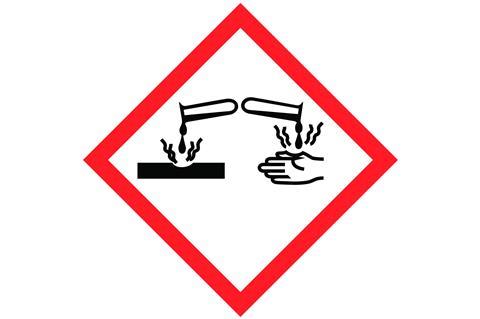 The GHS symbol for a corrosive substancce