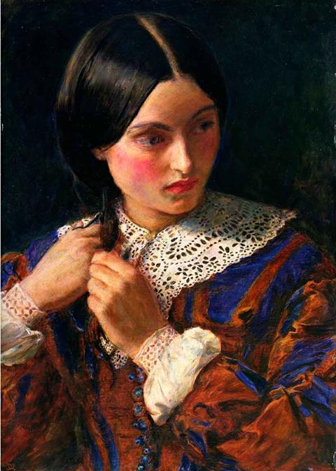 The portrait 'Only a Lock of Hair' by John Everett Millais