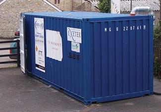 The container in situ, just behind the staff car park