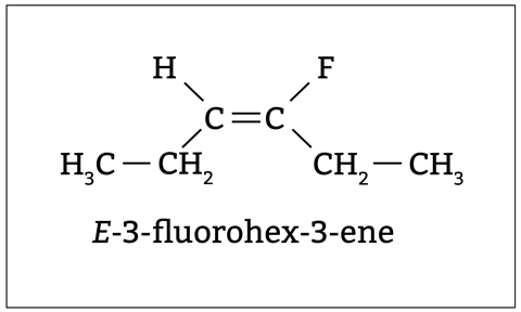 The structure of E-3-fluorohex-3-ene