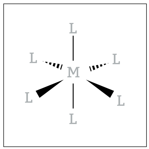 A blank diagram representing the bond angles for an element that can have six molecularbonds