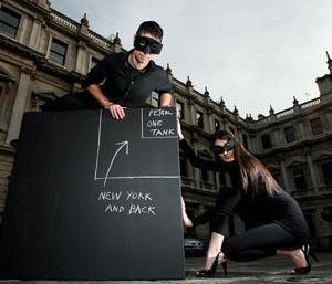 A 'carbon cube' shows the annual 3 tonne carbon footprint of the average person in the UK