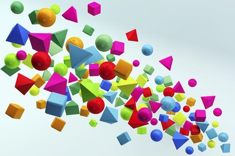 A digital artwork showing colourful 3D shapes.