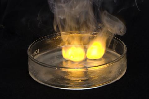 An image showing sodium reacting with water
