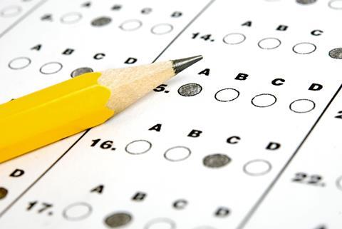 Pencil and multiple choice test answer paper