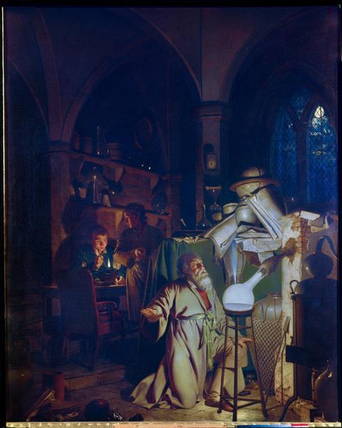 A crop from the painting The Alchemist in Search of the Philosophers Stone by Wright of Derby Joseph 