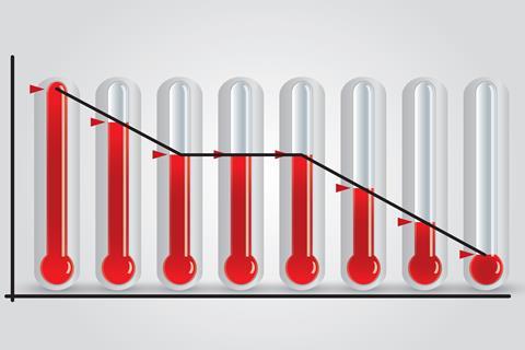 An illustration showing a graph plotting temperature decreases on thermometers