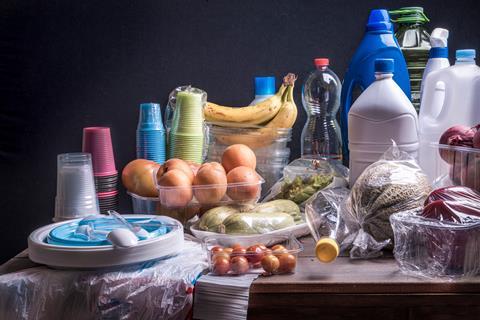 A photo of food and plastic packaging on a table