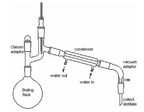 Apparatus set up to demonstrate distillation using the fermentation products from the fermentation of glucose using yeast experiment 