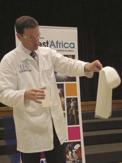 Stephen Ashworth demonstrates using enzymes in yeast to catalyse the decomposition of hydrogen peroxide
