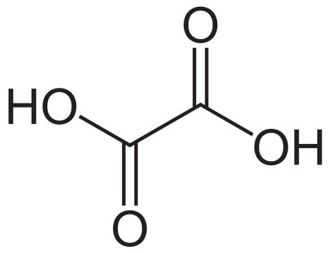 A diagram showing the structural formula for oxalic acid