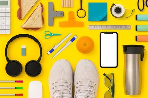 A selection of items belonging to a student including pens