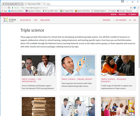 Screenshot form website supporting schools developing and delivering triple science