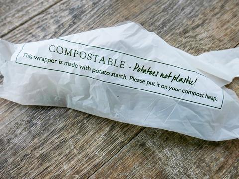 An image showing a potato starch compostable wrapper