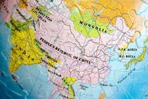 China, Mongolia, Korea and Japan on a globe