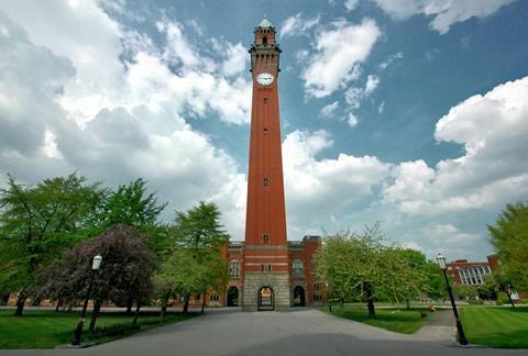 Old Joe (Joseph Chamberlain Memorial Clock Tower) at the University of Birmingham in summer