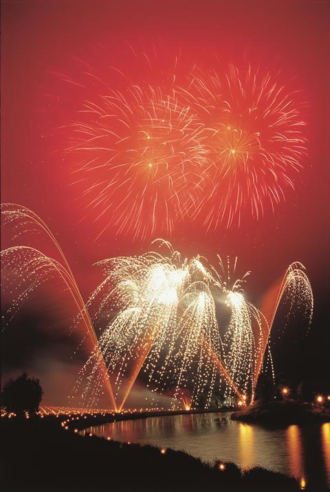 Fireworks over a lake