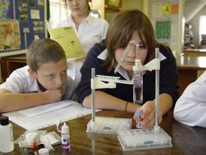 Students conducting a miscroscale experiment