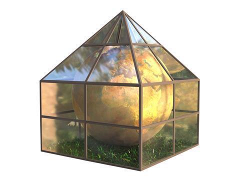 The globe inside a greenhouse