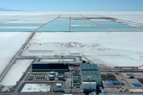 An aerial photo of a lithium mine in Bolivia