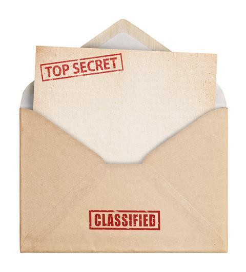 A blank letter with a 'top secret' stamp on