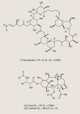 (1) spongistatins (2a)taxol (2b)taxotere