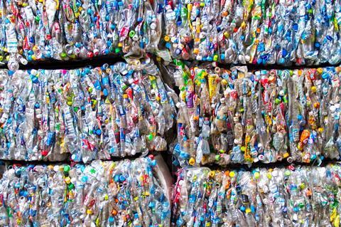 Bales of compacted bottles
