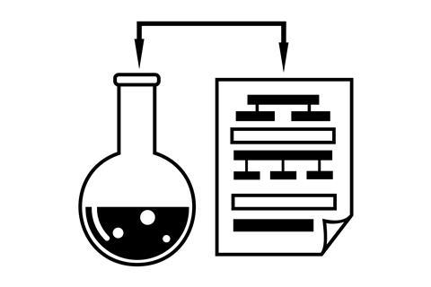 Diagram of a flask next to an evaluation sheet