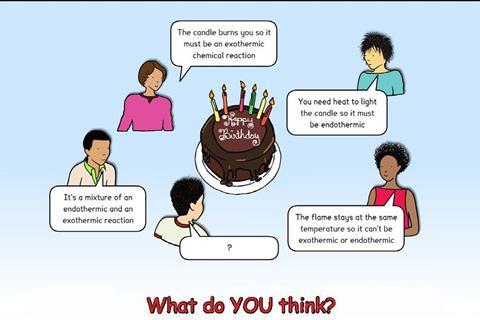 Preview of a cartoon with students asking questions about endothermic and exothermic reactions