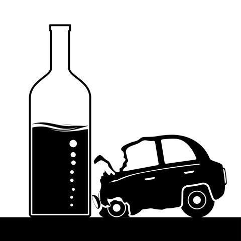 Car hitting a wine bottle