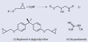 Structures of bisphenol-A diglycidyl ether and dicyandiamide