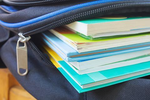 Textbooks in a school backpack