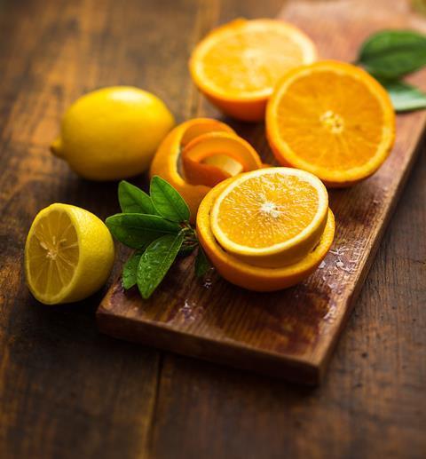 Citrus fruits on a chopping board