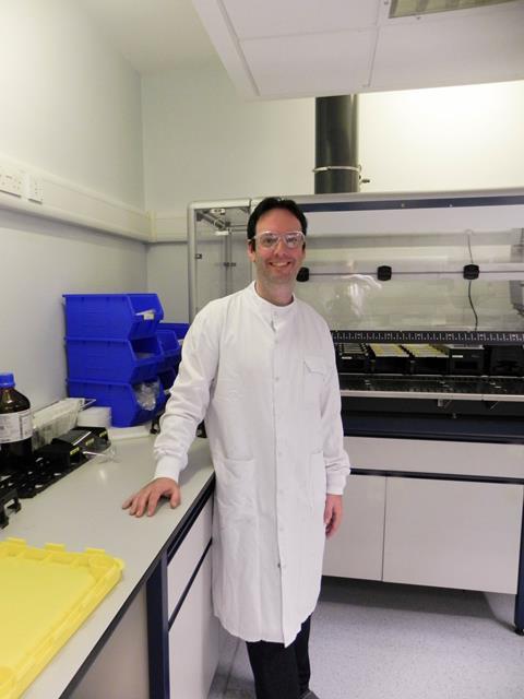An image showing Lee Goodwin in a lab at contract research organistion Covance