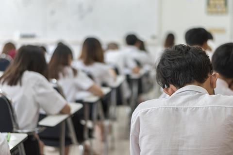 Students at desks in school