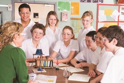 Secondary school science students and teacher